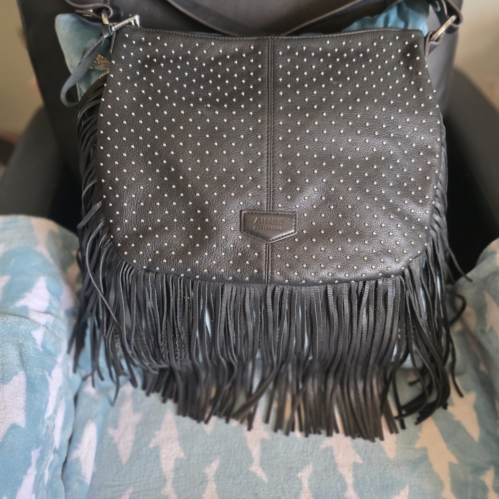 Aimee Kestenberg Black Fringe Studded Shoulder Bag